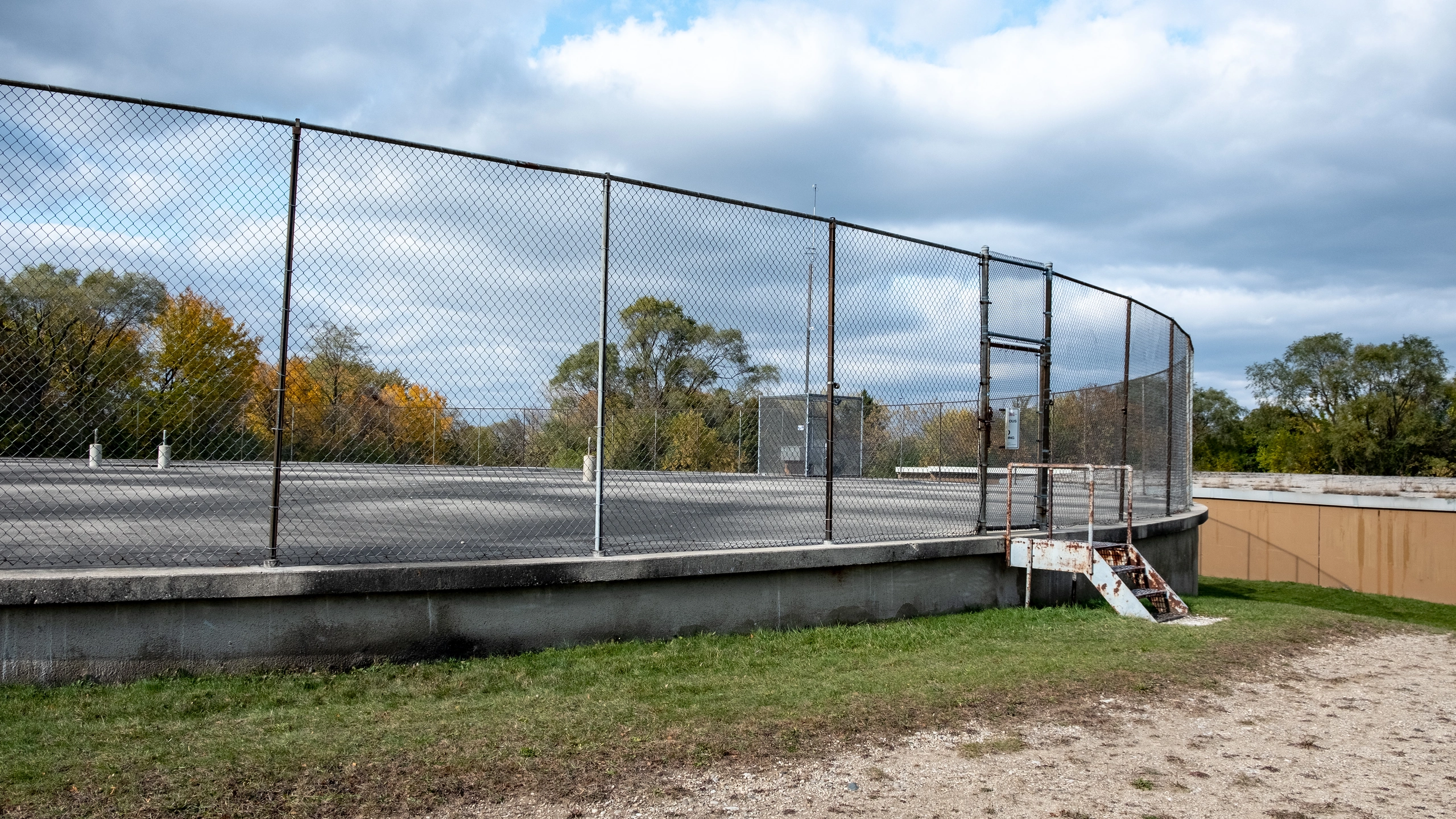 Pedestrian bridge and riverside landscape in Waukesha, Wisconsin