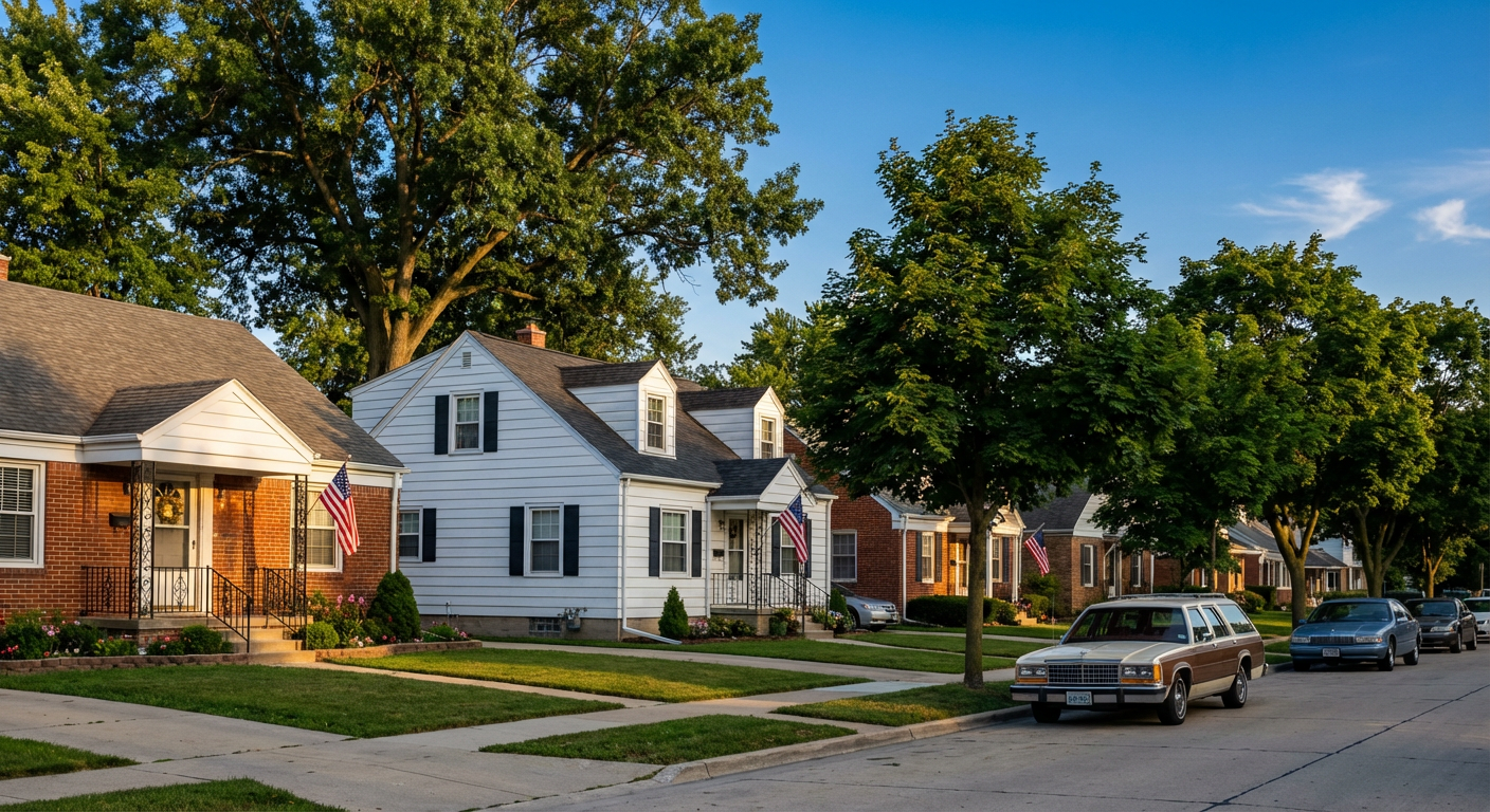 Milwaukee neighborhood houses on a tree-lined street